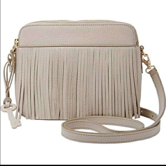 Fossil Handbags - Fossil Leather Sydney Gray Fringe Crossbody Purse